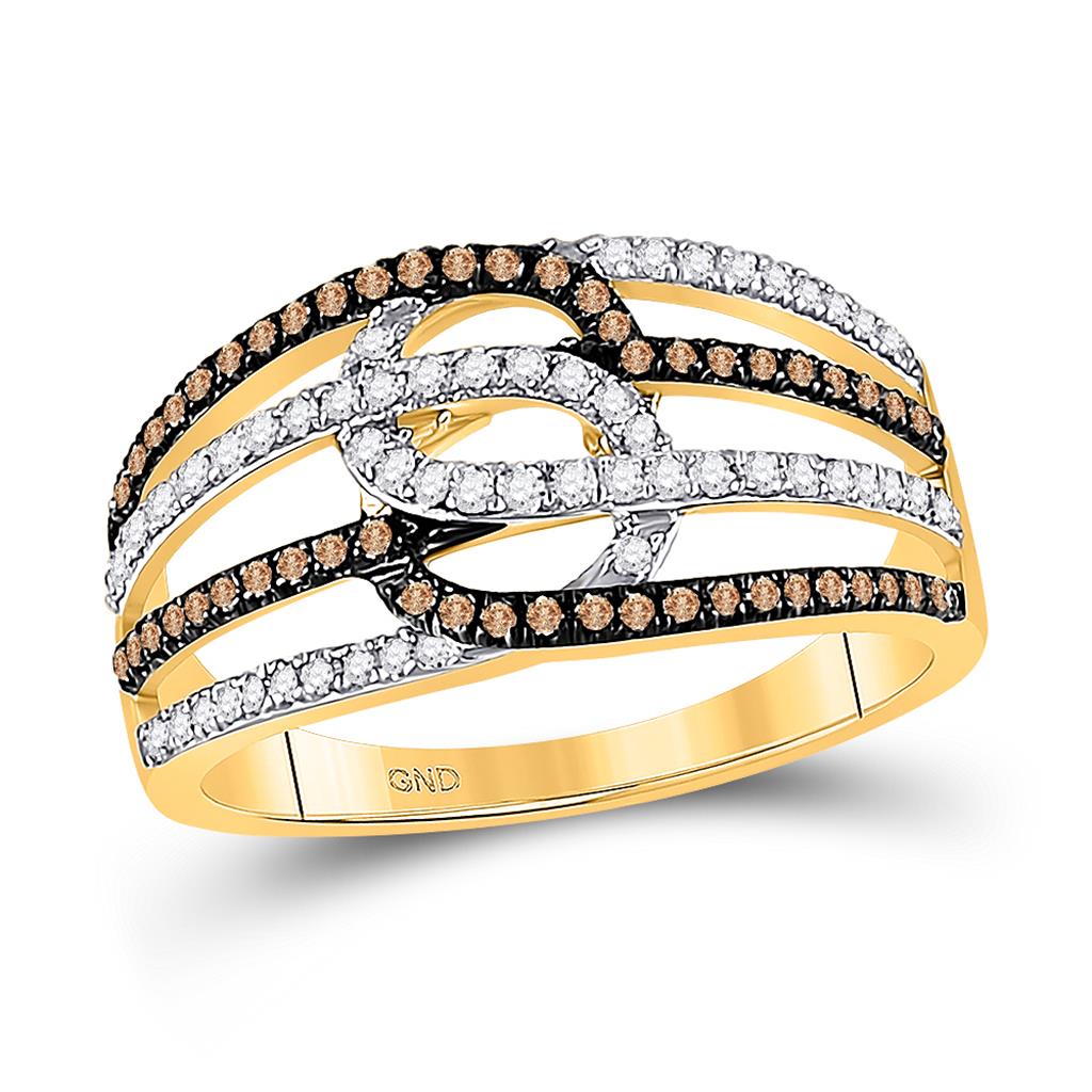 Image of ID 1 10k Yellow Gold Brown Diamond Linked Loop Band Ring 1/2 Cttw