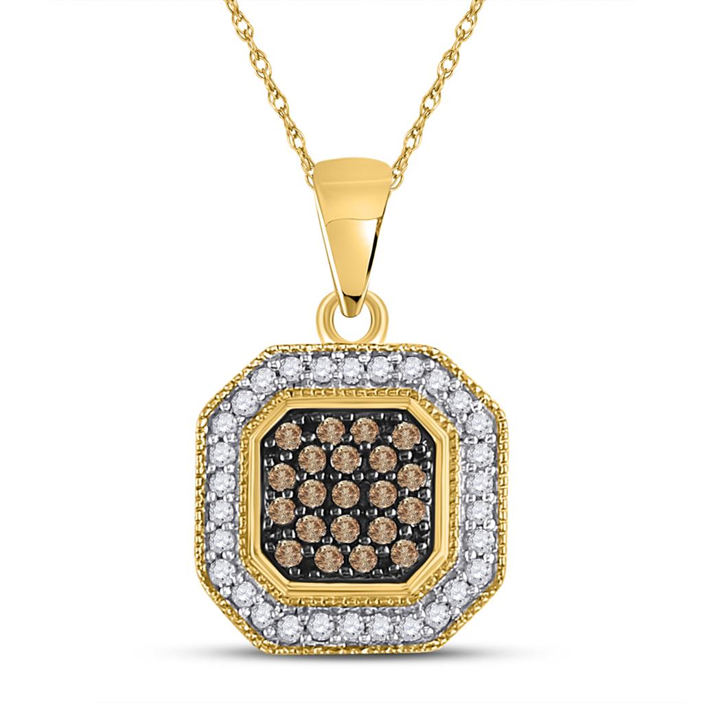 Image of ID 1 10k Yellow Gold Brown Diamond Octagon Cluster Pendant 1/3 Cttw