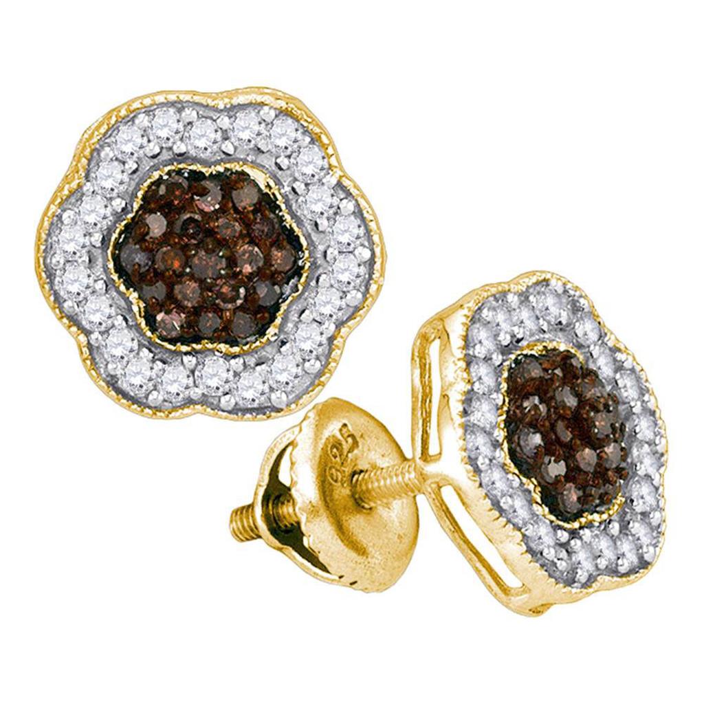 Image of ID 1 10k Yellow Gold Brown Diamond Polygon Cluster Earrings 1/2 Cttw
