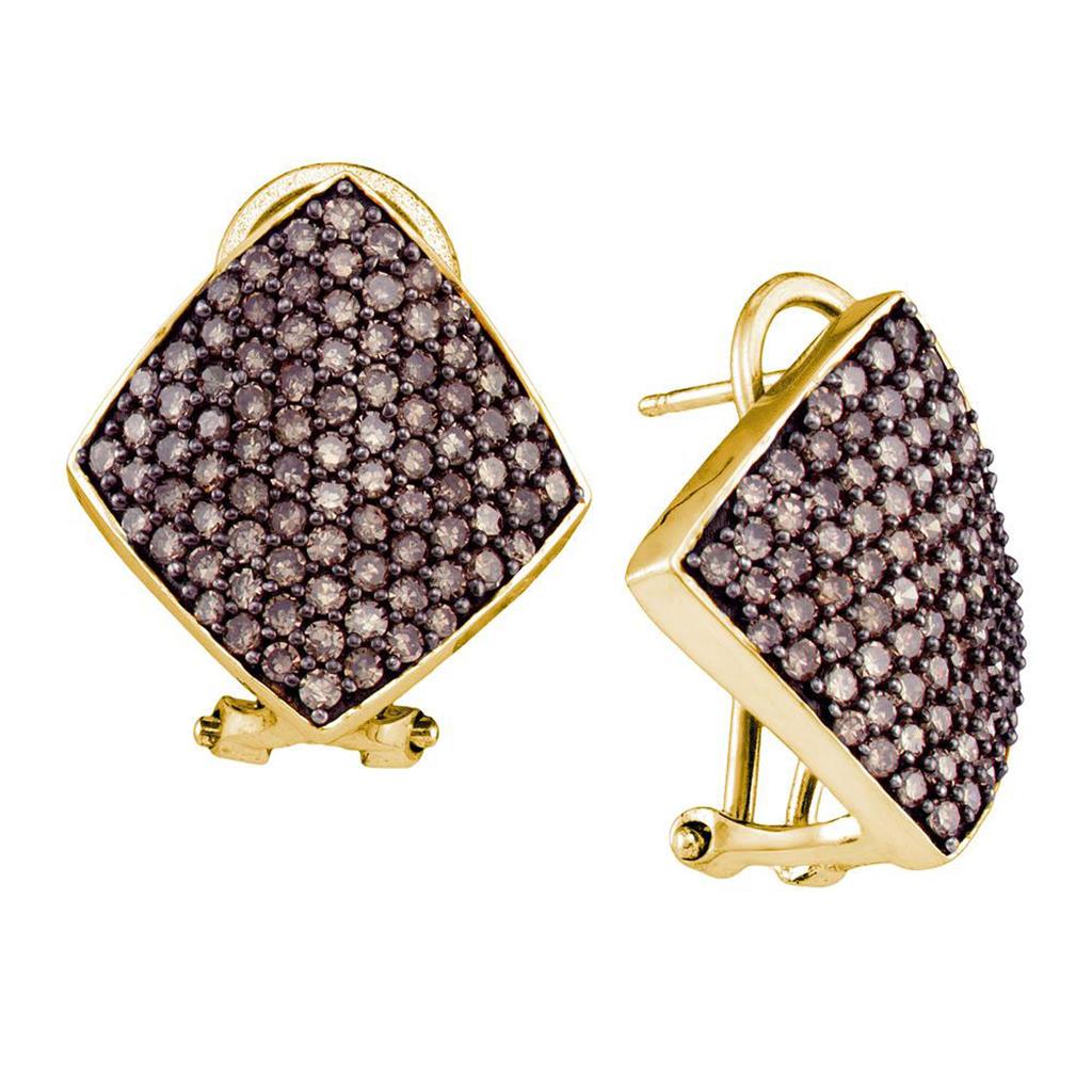 Image of ID 1 10k Yellow Gold Brown Diamond Square Cluster Earrings 1-7/8 Cttw