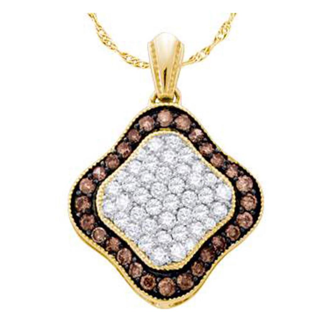 Image of ID 1 10k Yellow Gold Brown Diamond Square Cluster Pendant 1 Cttw