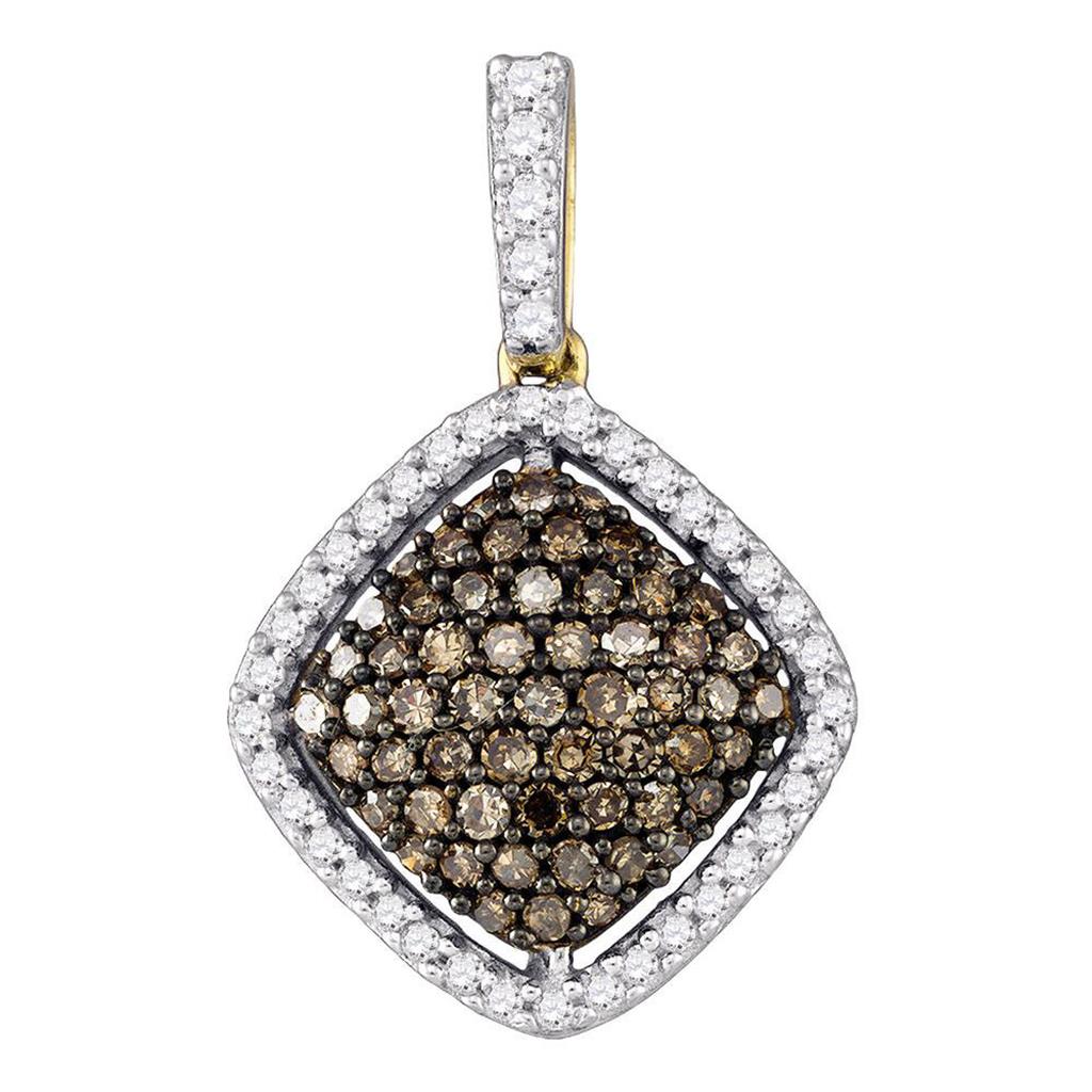 Image of ID 1 10k Yellow Gold Brown Diamond Square Cluster Pendant 1/2 Cttw
