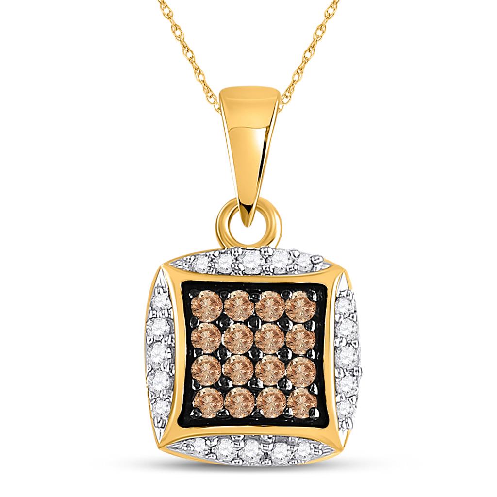 Image of ID 1 10k Yellow Gold Brown Diamond Square Cluster Pendant 1/4 Cttw