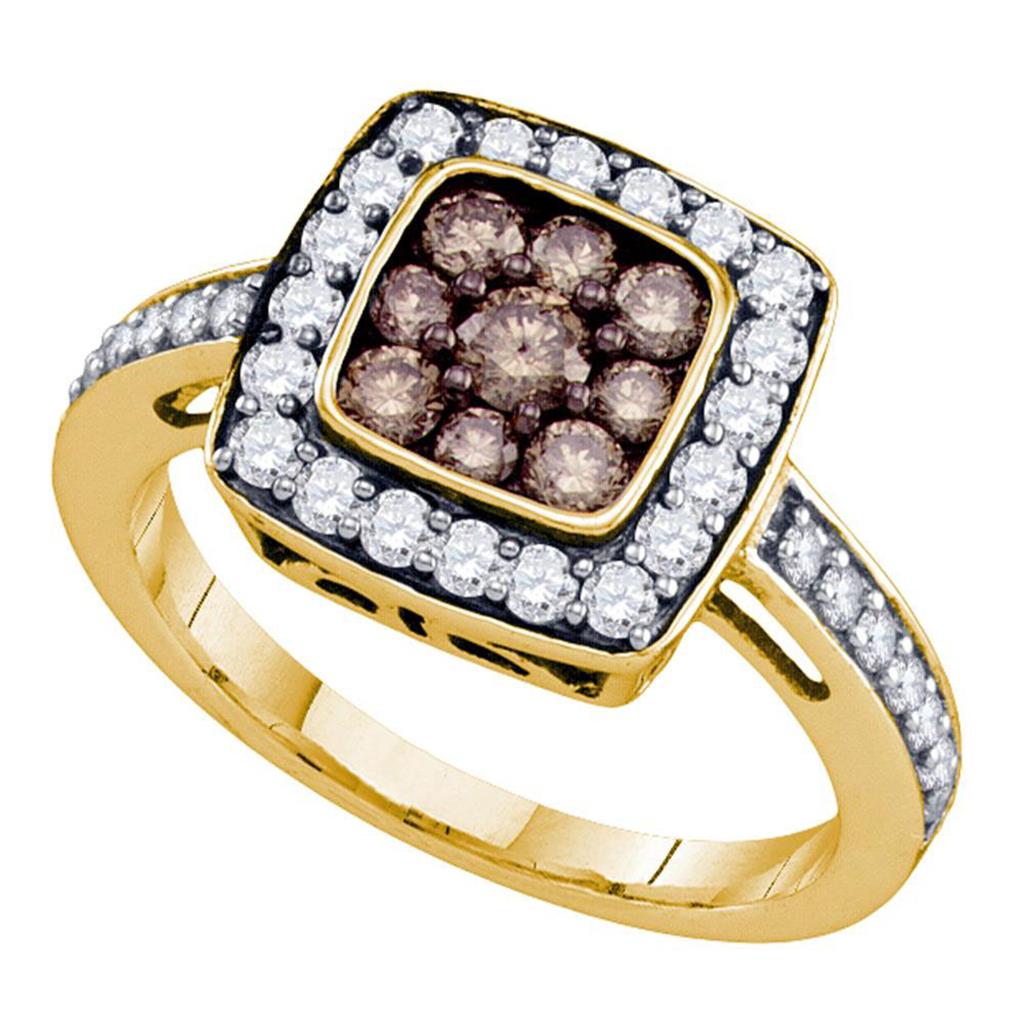 Image of ID 1 10k Yellow Gold Brown Diamond Square Cluster Ring 1 Cttw