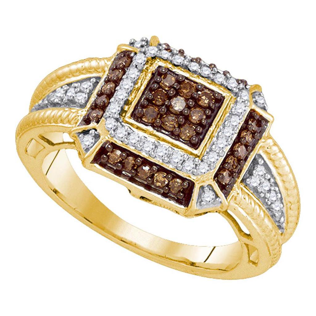 Image of ID 1 10k Yellow Gold Brown Diamond Square Cluster Roped Ring 1/2 Cttw
