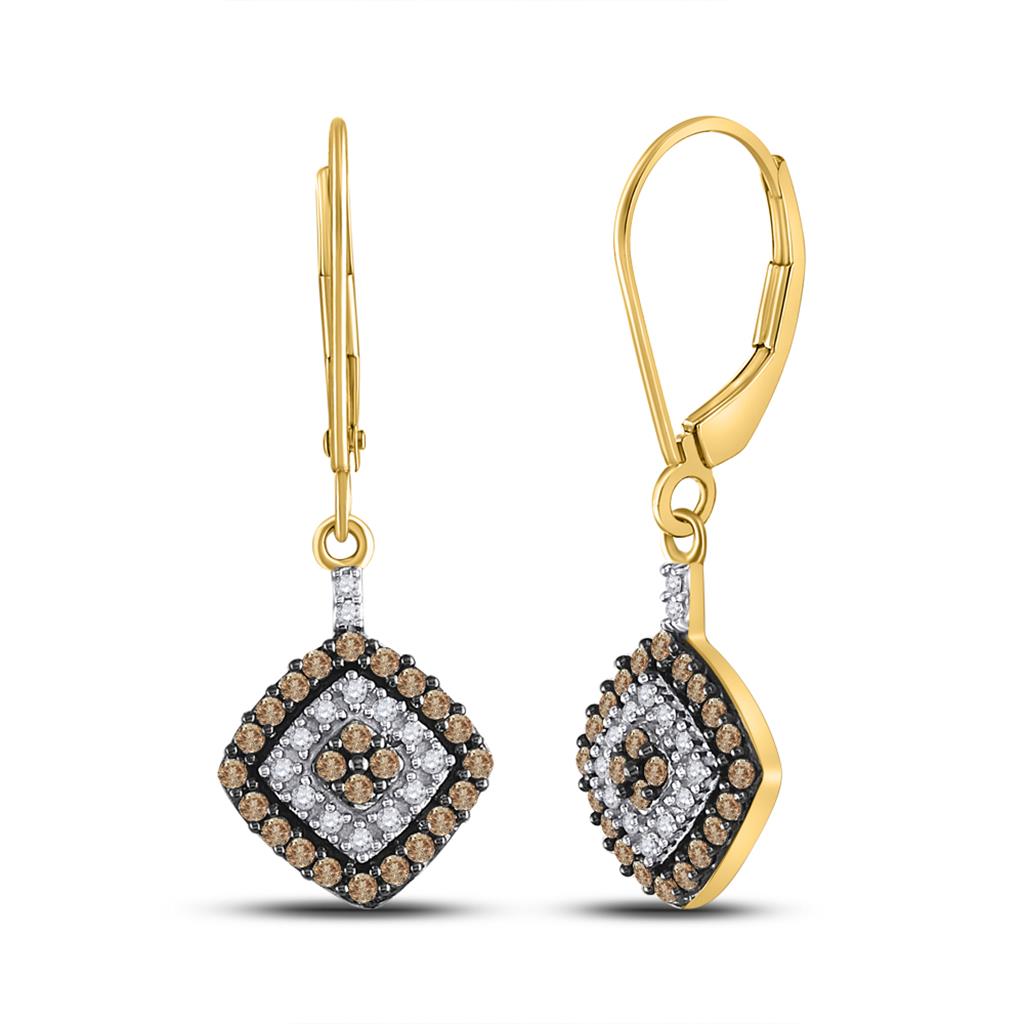 Image of ID 1 10k Yellow Gold Brown Diamond Square Dangle Earrings 1/2 Cttw