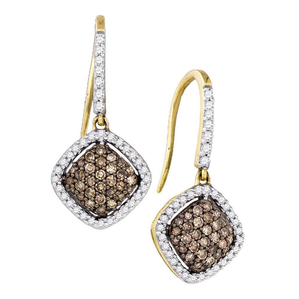 Image of ID 1 10k Yellow Gold Brown Diamond Square Dangle Earrings 5/8 Cttw