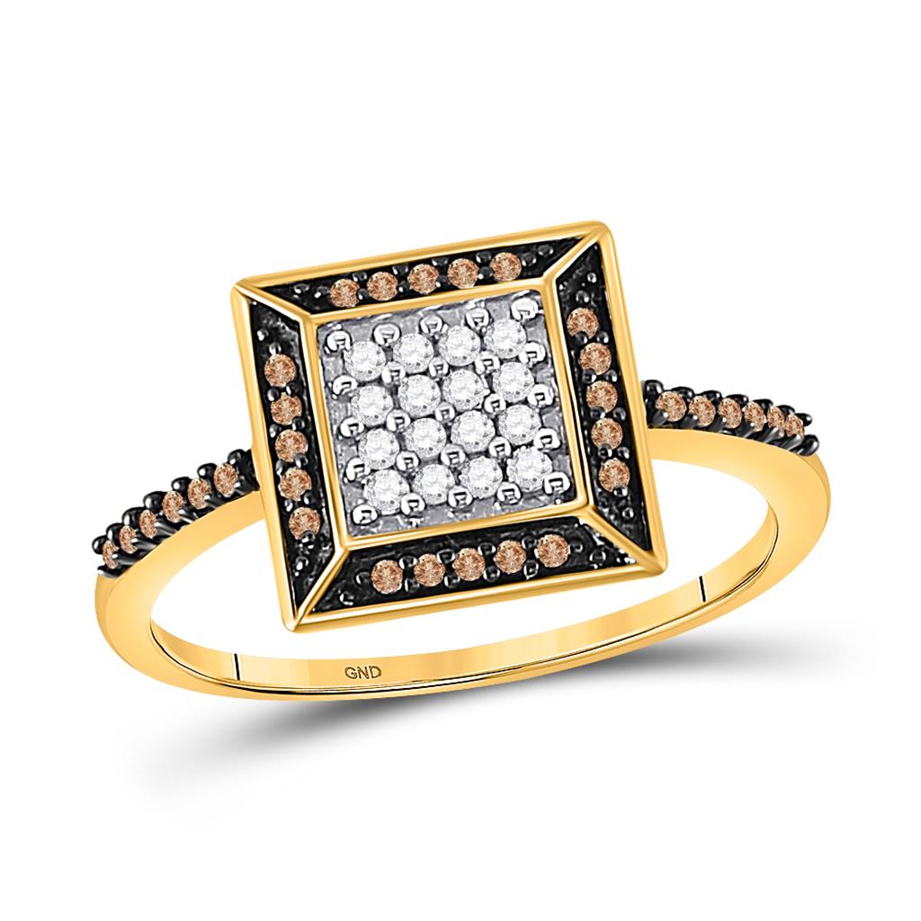 Image of ID 1 10k Yellow Gold Brown Diamond Square Frame Cluster Ring 1/4 Cttw