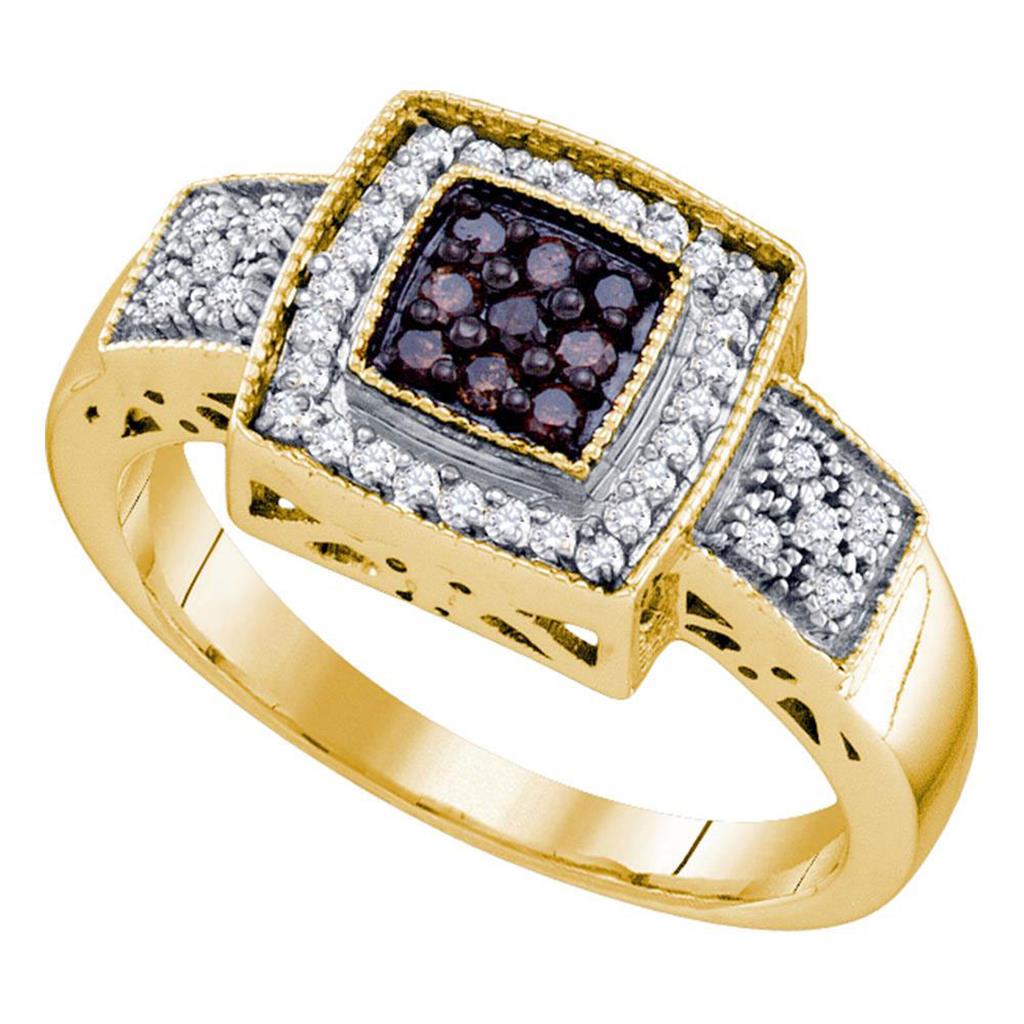 Image of ID 1 10k Yellow Gold Brown Diamond Square-shape Cluster Ring 1/3 Cttw