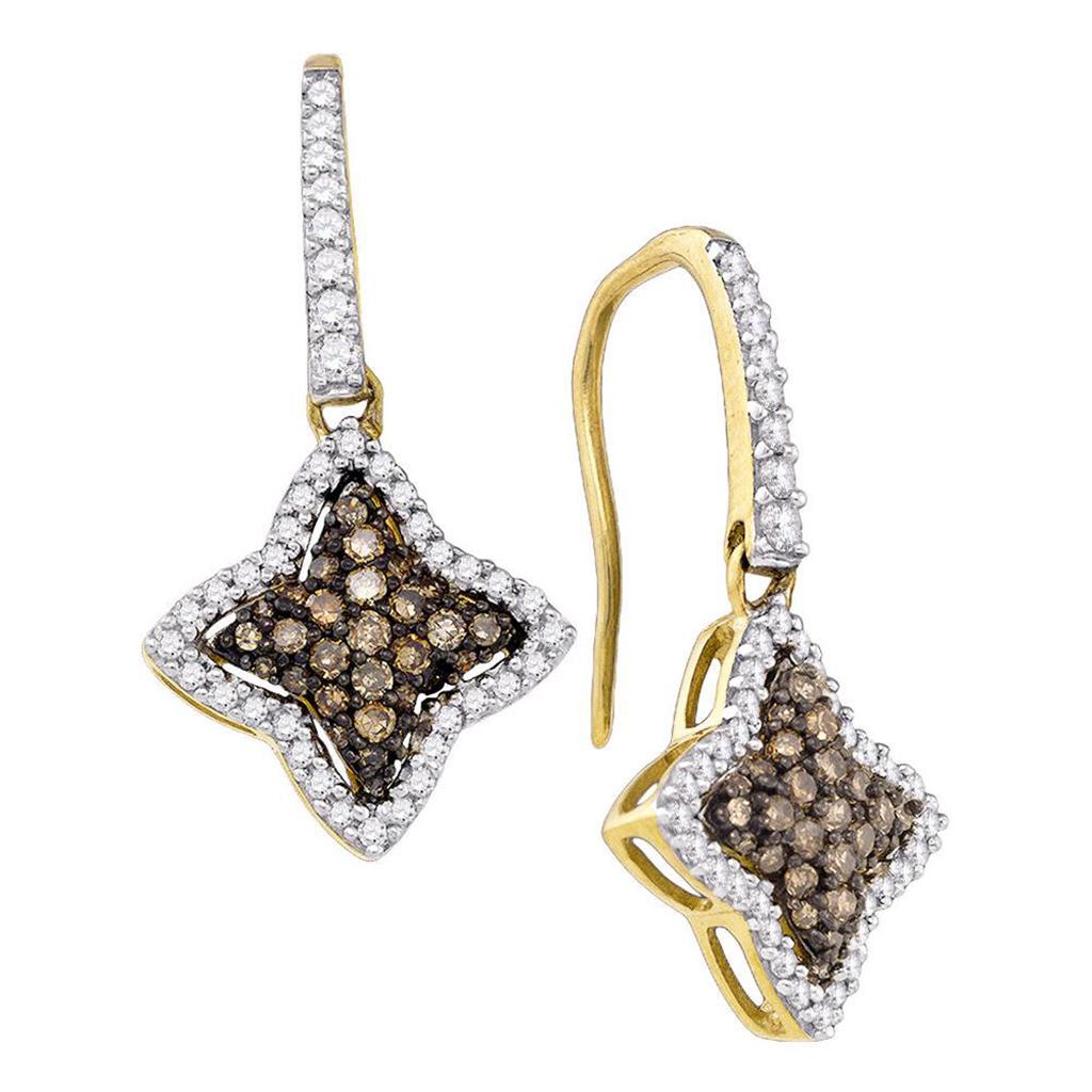 Image of ID 1 10k Yellow Gold Brown Diamond Star Dangle Earrings 5/8 Cttw