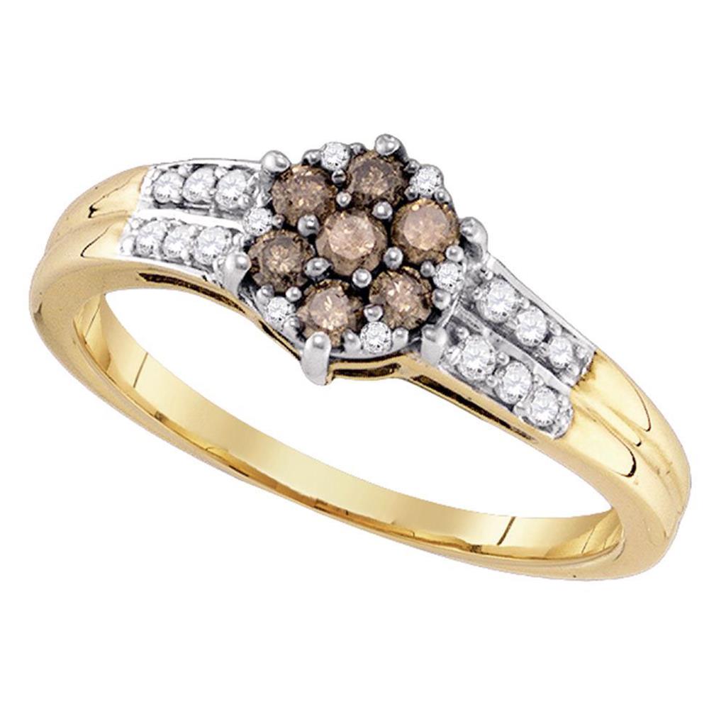 Image of ID 1 10k Yellow Gold Brown Flower Cluster Diamond Band Ring 36 Cttw