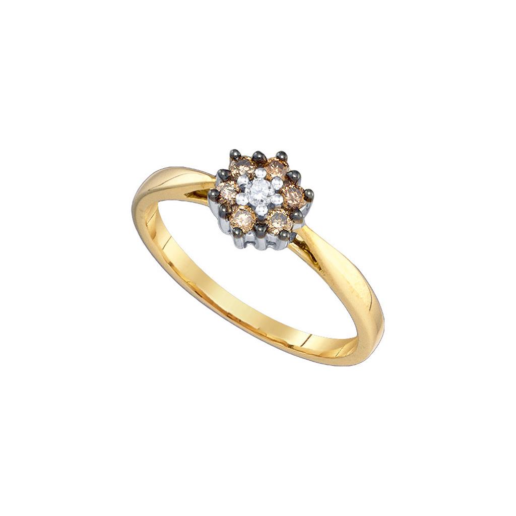 Image of ID 1 10k Yellow Gold Brown Flower Cluster Diamond Bridal Engagement Ring 1/4 Cttw