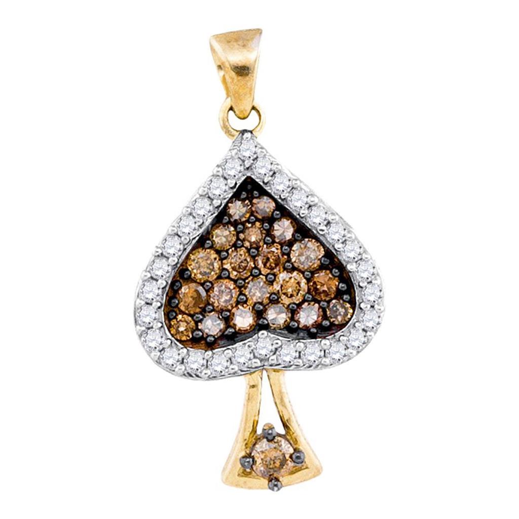 Image of ID 1 10k Yellow Gold Brown Round Cluster Diamond Pendant 1/2 Cttw