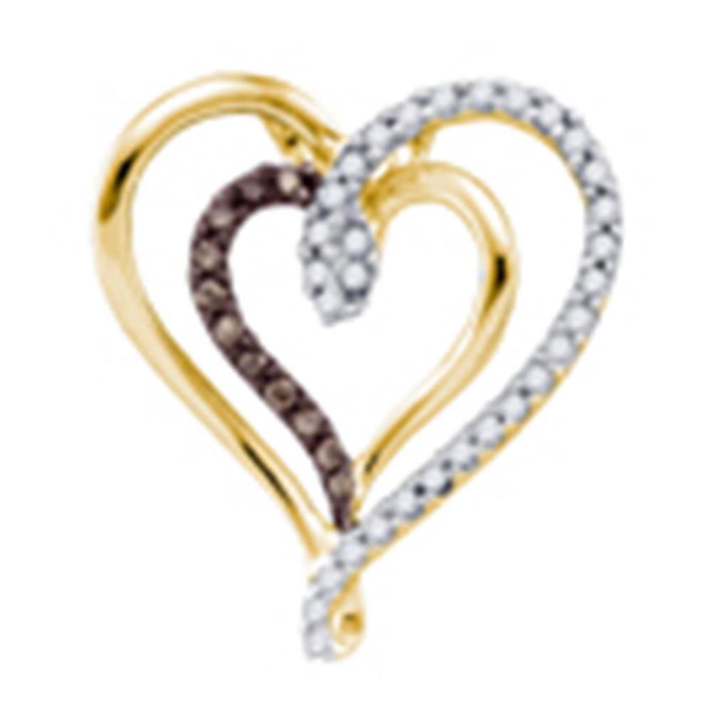 Image of ID 1 10k Yellow Gold Brown Round Diamond Double Heart Pendant 1/4 Cttw