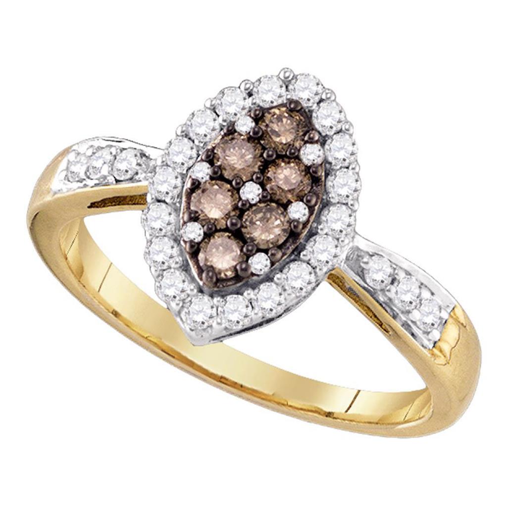 Image of ID 1 10k Yellow Gold Brown White Diamond Marquise-shape Cluster Ring 1/2 Cttw