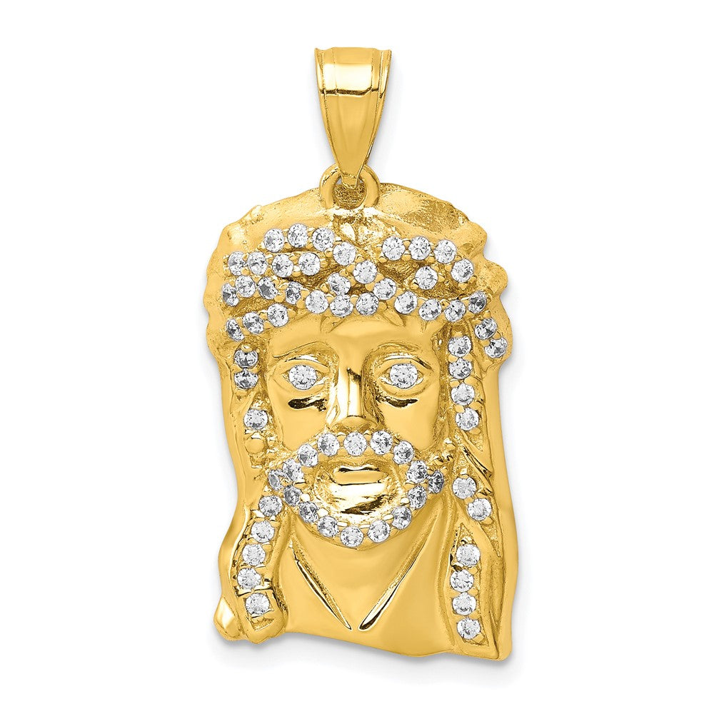 Image of ID 1 10k Yellow Gold CZ Micropave Jesus Face Pendant