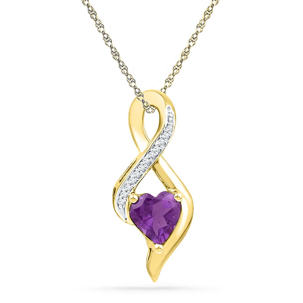 Image of ID 1 10k Yellow Gold Created Amethyst Heart Solitaire Infinity Pendant 1/20 Cttw