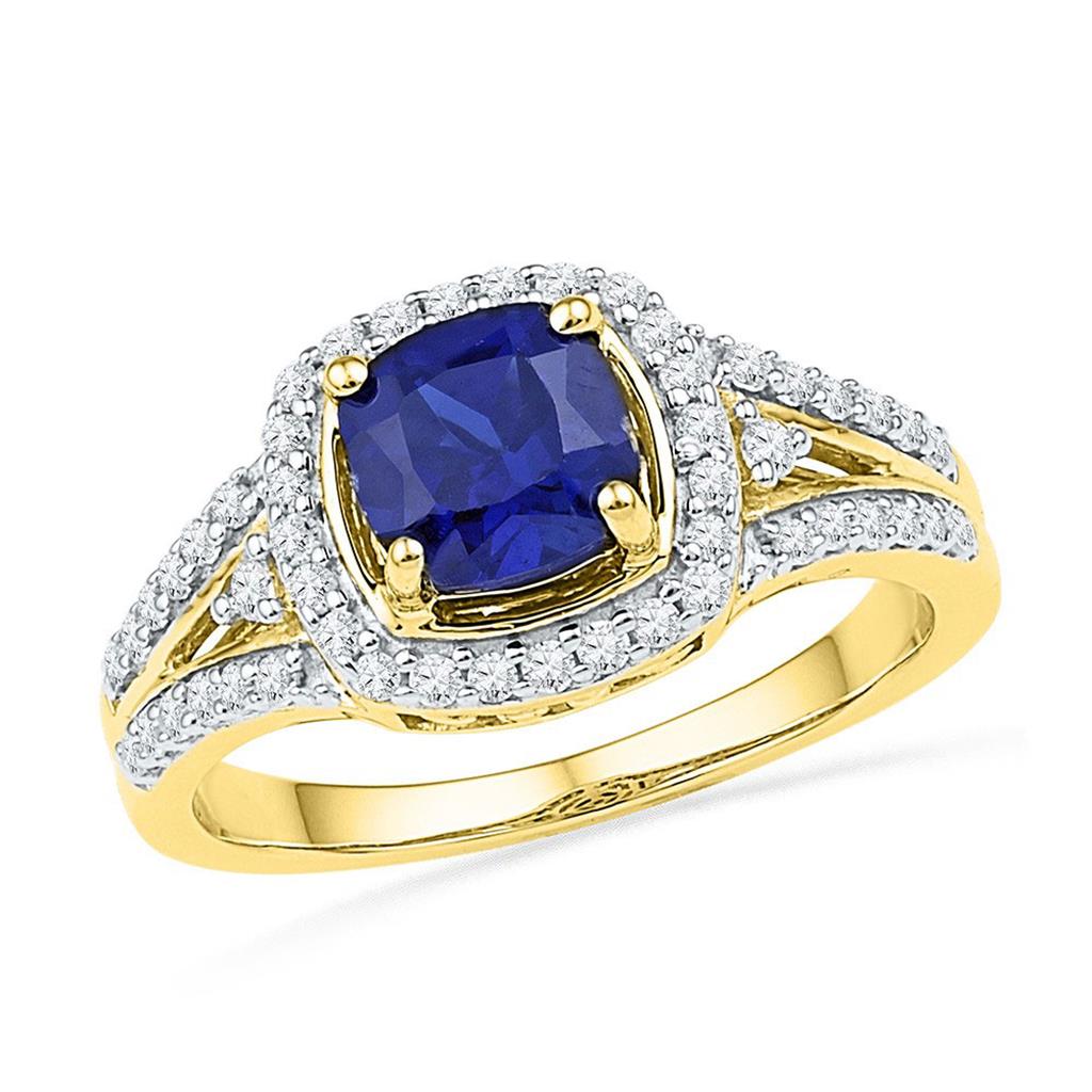 Image of ID 1 10k Yellow Gold Created Blue Sapphire Solitaire Ring 2 Cttw