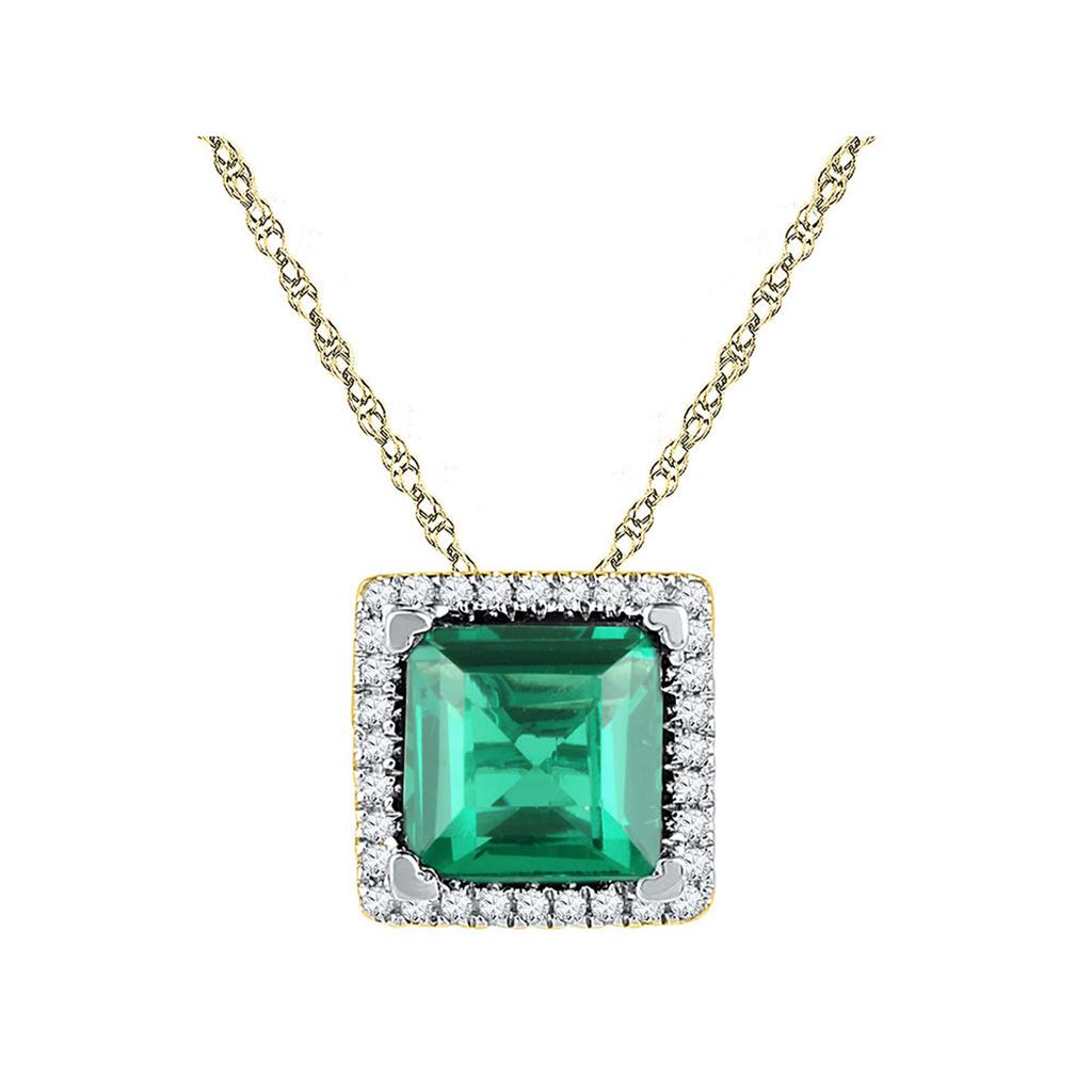 Image of ID 1 10k Yellow Gold Cushion Created Emerald Solitaire Pendant 1-3/4 Cttw