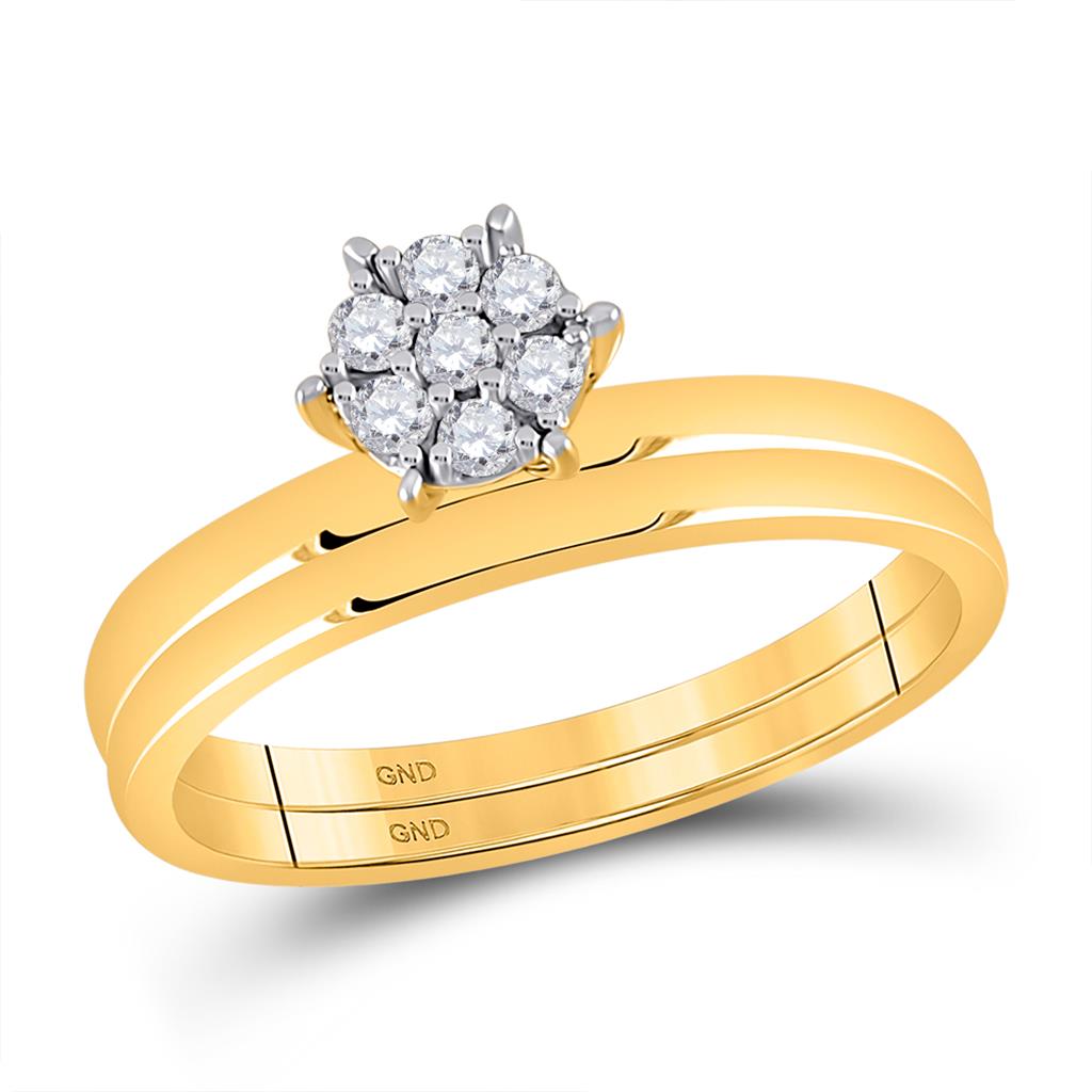 Image of ID 1 10k Yellow Gold Diamond Bridal Wedding Ring Set 1/6 Cttw