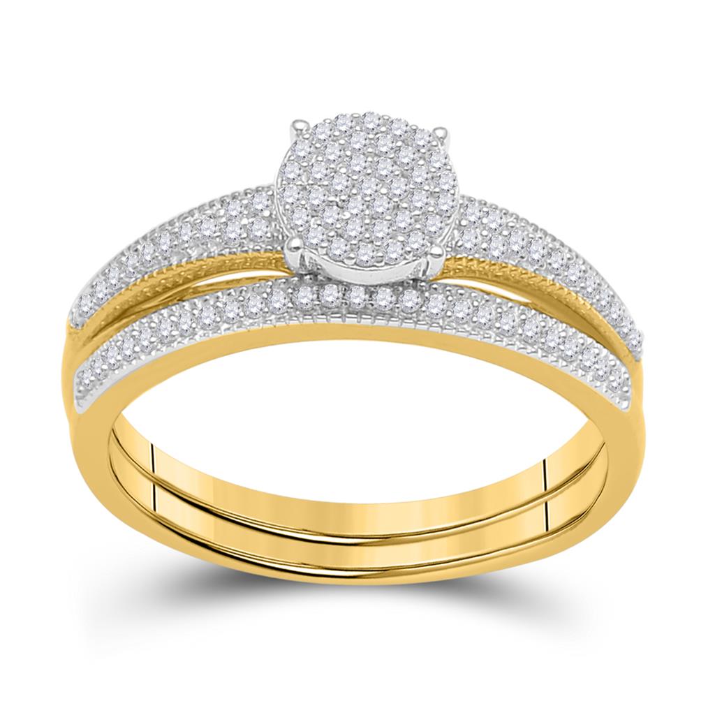 Image of ID 1 10k Yellow Gold Diamond Cluster Bridal Wedding Ring Set 1/4 Cttw
