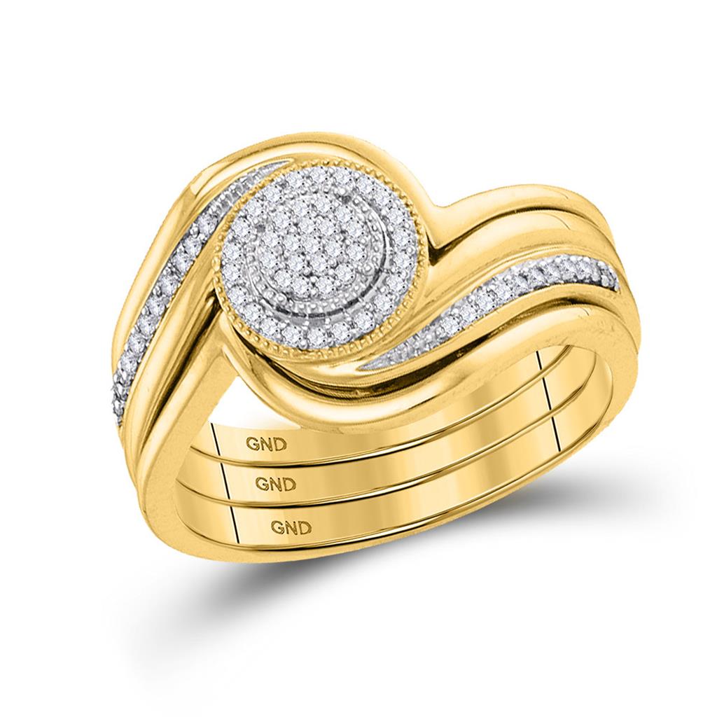 Image of ID 1 10k Yellow Gold Diamond Cluster Bridal Wedding Ring Set 1/6 Cttw