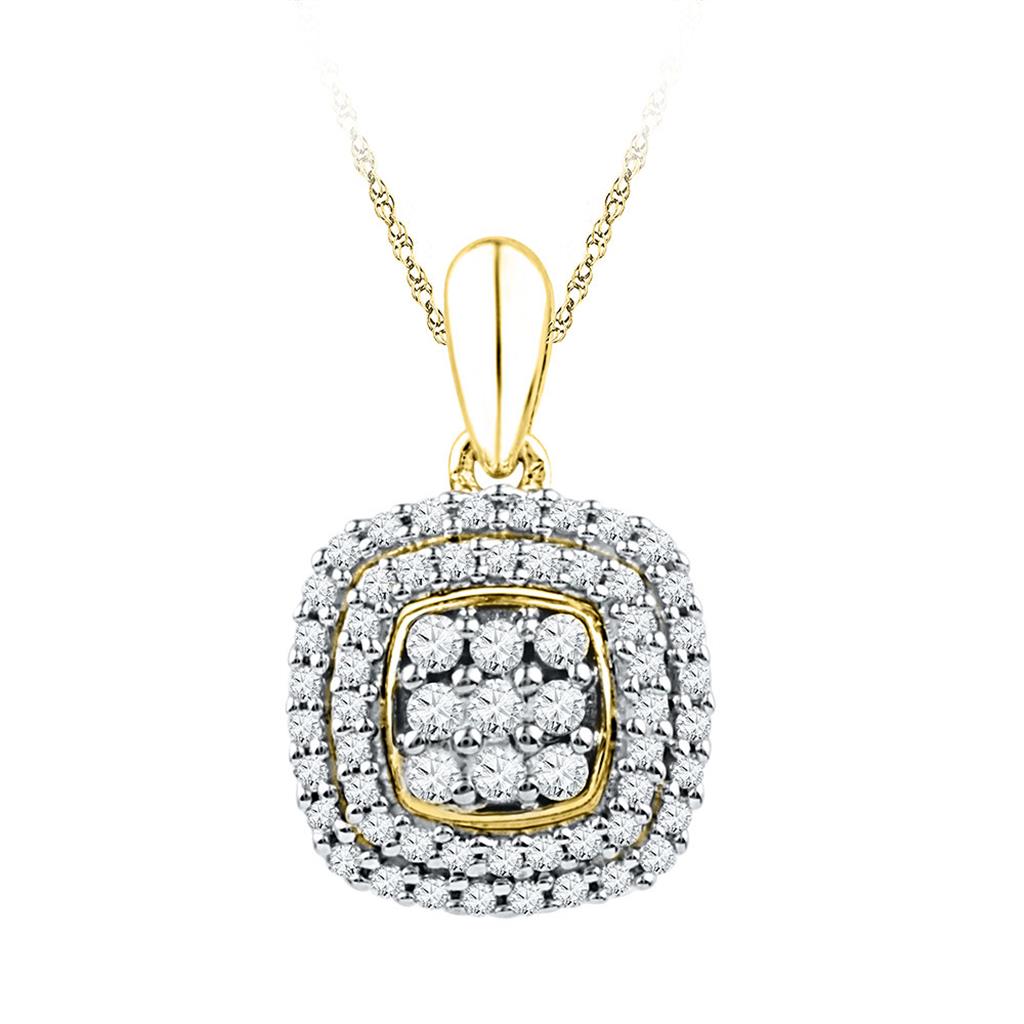 Image of ID 1 10k Yellow Gold Diamond Double Frame Square Pendant 1/3 Cttw