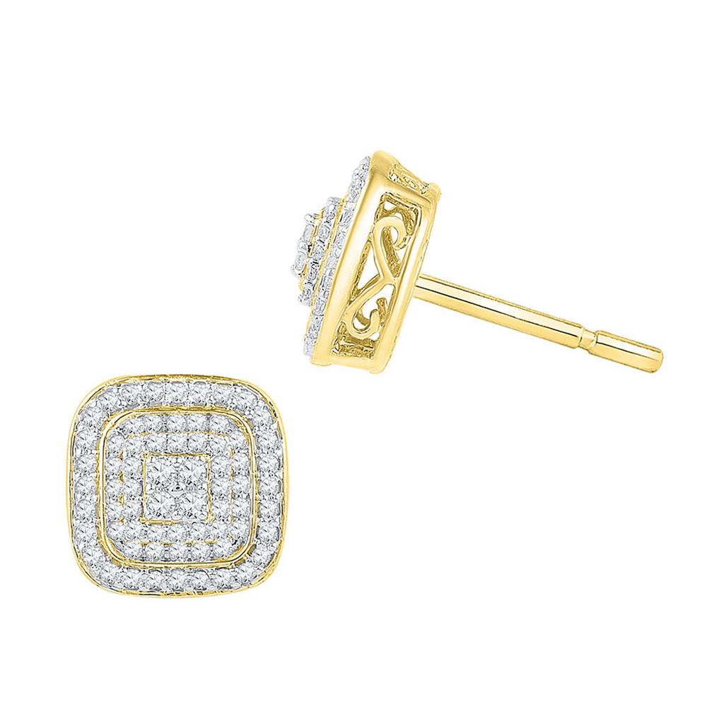 Image of ID 1 10k Yellow Gold Diamond Frame Square Earrings 5/8 Cttw