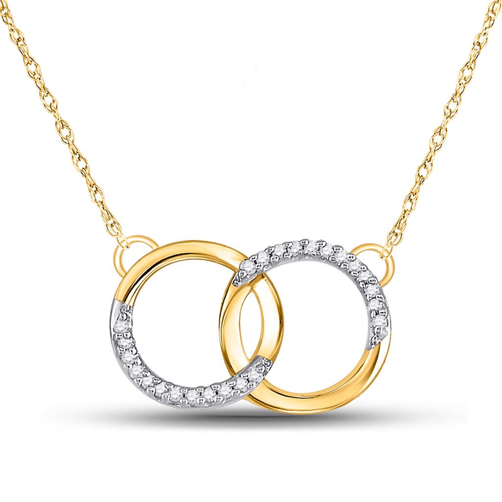 Image of ID 1 10k Yellow Gold Diamond Interlocking Double Circle Pendant Necklace 1/10 Cttw