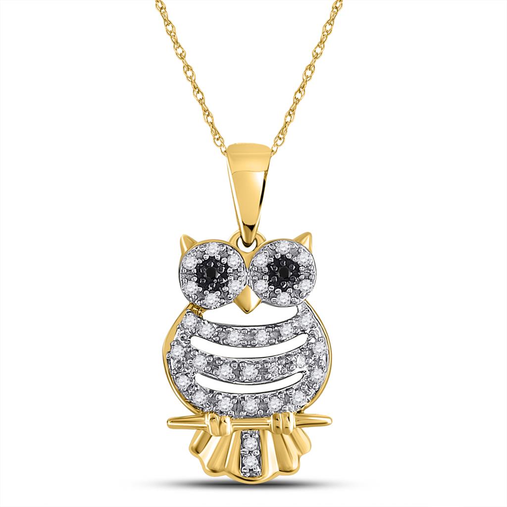 Image of ID 1 10k Yellow Gold Diamond Owl Pendant 1/6 Cttw
