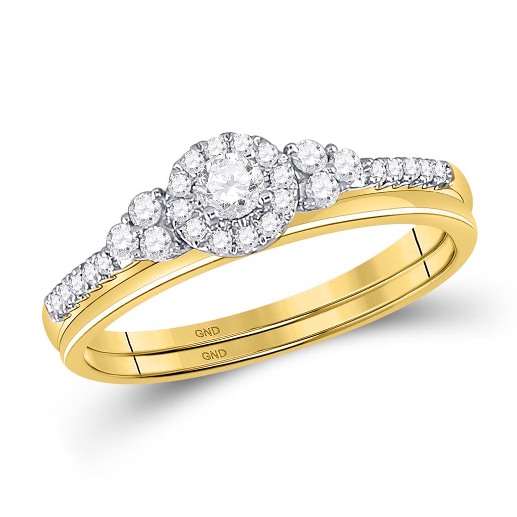Image of ID 1 10k Yellow Gold Diamond Slender Wedding Bridal Engagement Ring Band Set 1/3 Cttw