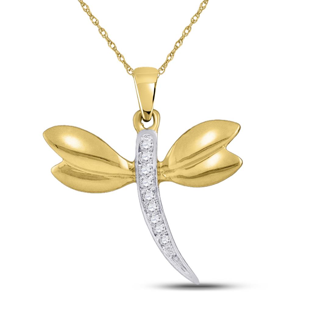 Image of ID 1 10k Yellow Gold Diamond-accented Dragonfly Winged Insect Charm Pendant 03 Cttw