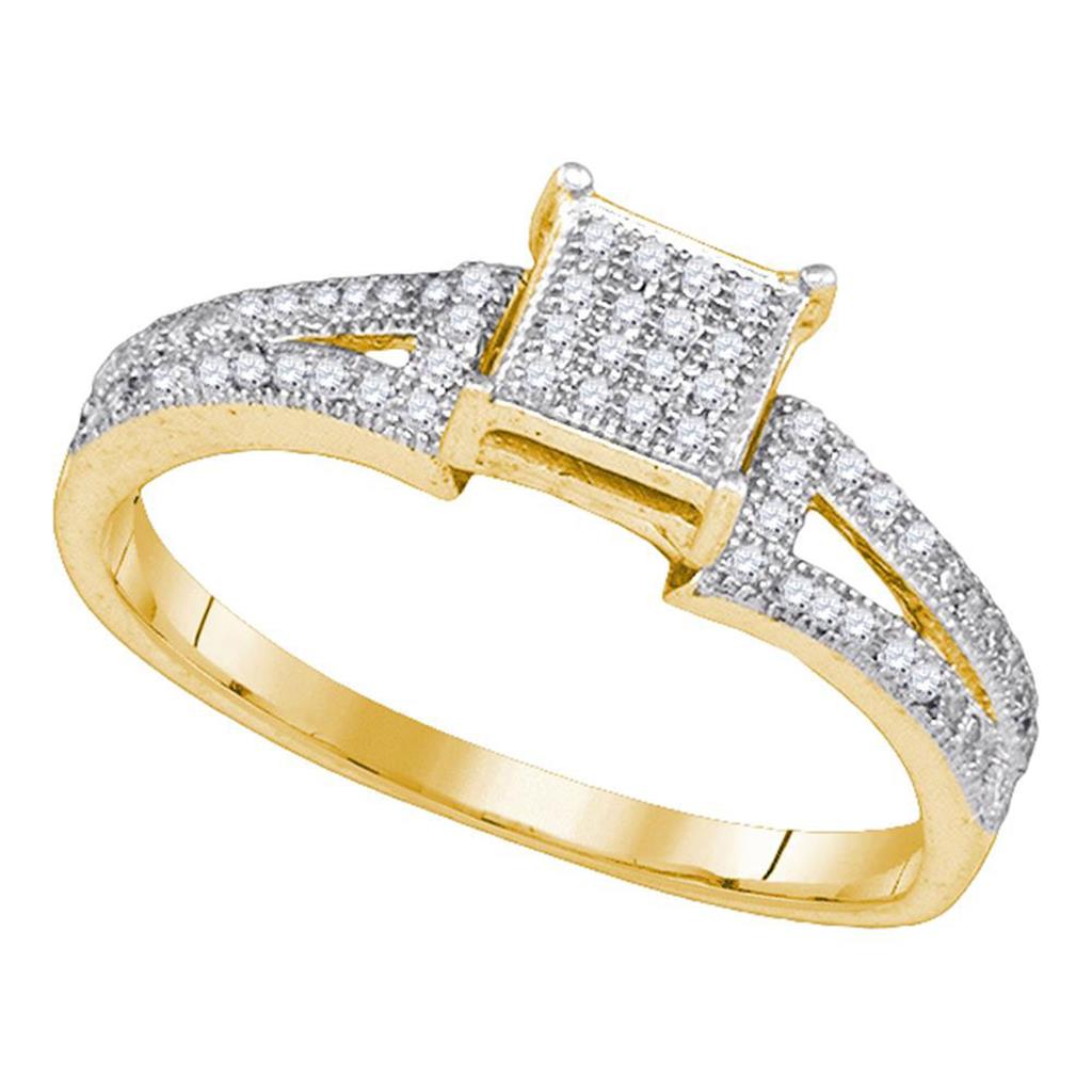 Image of ID 1 10k Yellow Gold Elevated Diamond Square Cluster Bridal Engagement Ring 1/6 Cttw