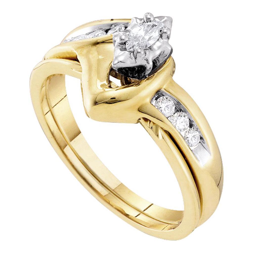 Image of ID 1 10k Yellow Gold Marquise Diamond Bridal Wedding Ring Set 1/4 Cttw
