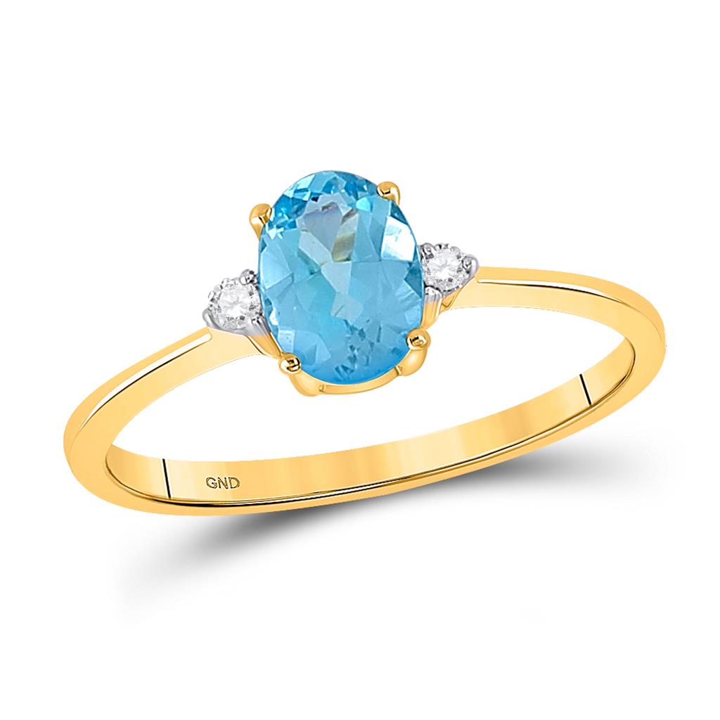 Image of ID 1 10k Yellow Gold Oval Created Blue Topaz Solitaire Diamond Ring 1 Cttw
