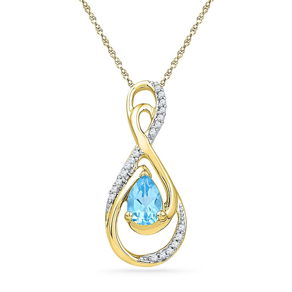 Image of ID 1 10k Yellow Gold Oval Created Blue Topaz Solitaire Pendant 3/4 Cttw
