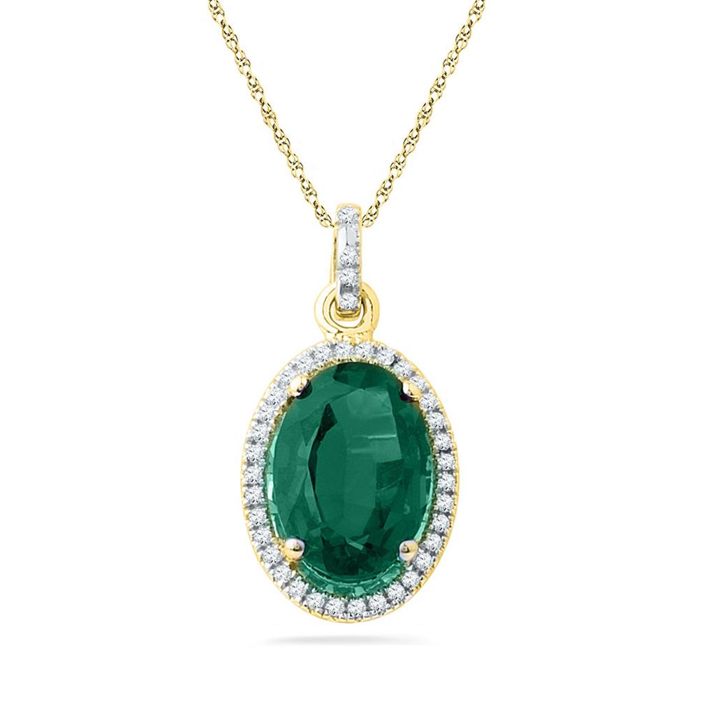 Image of ID 1 10k Yellow Gold Oval Created Emerald Fashion Pendant 5-1/2 Cttw