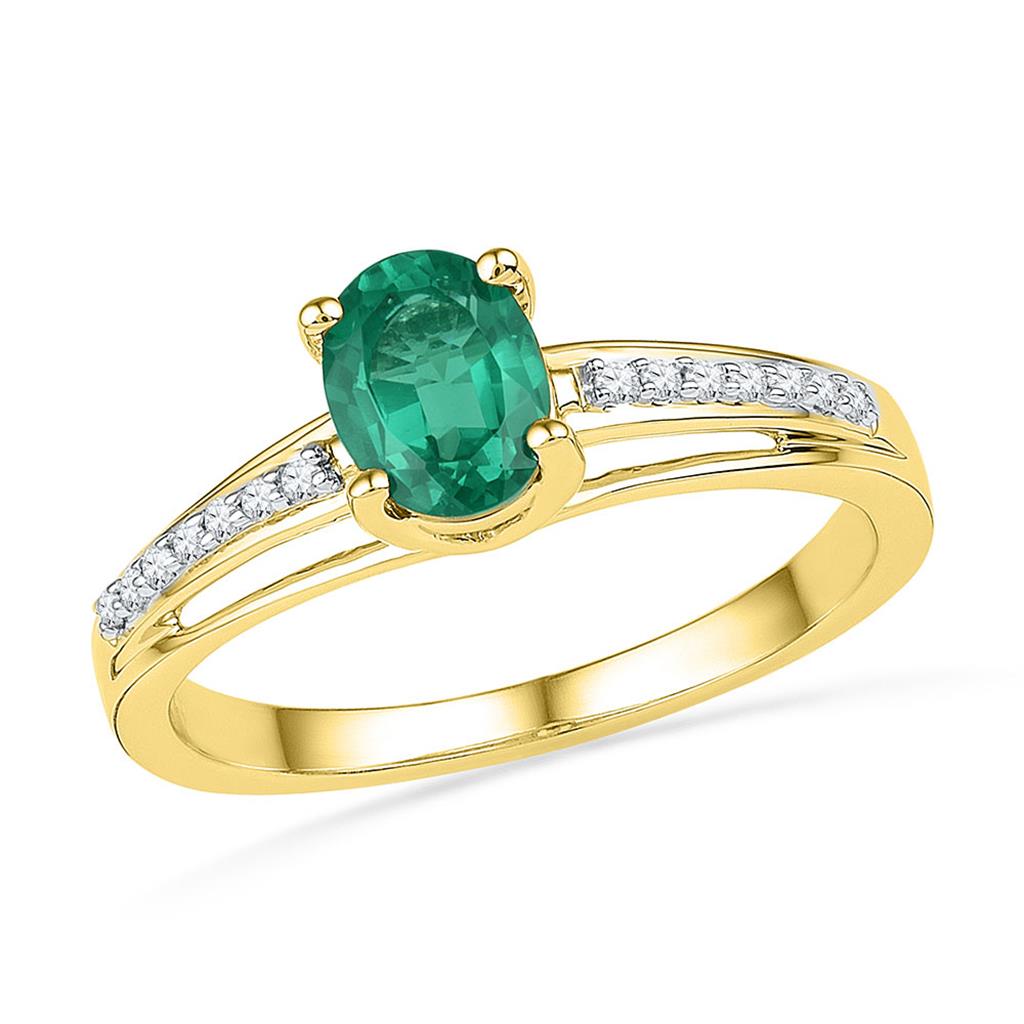 Image of ID 1 10k Yellow Gold Oval Created Emerald Solitaire Ring 1/12 Cttw