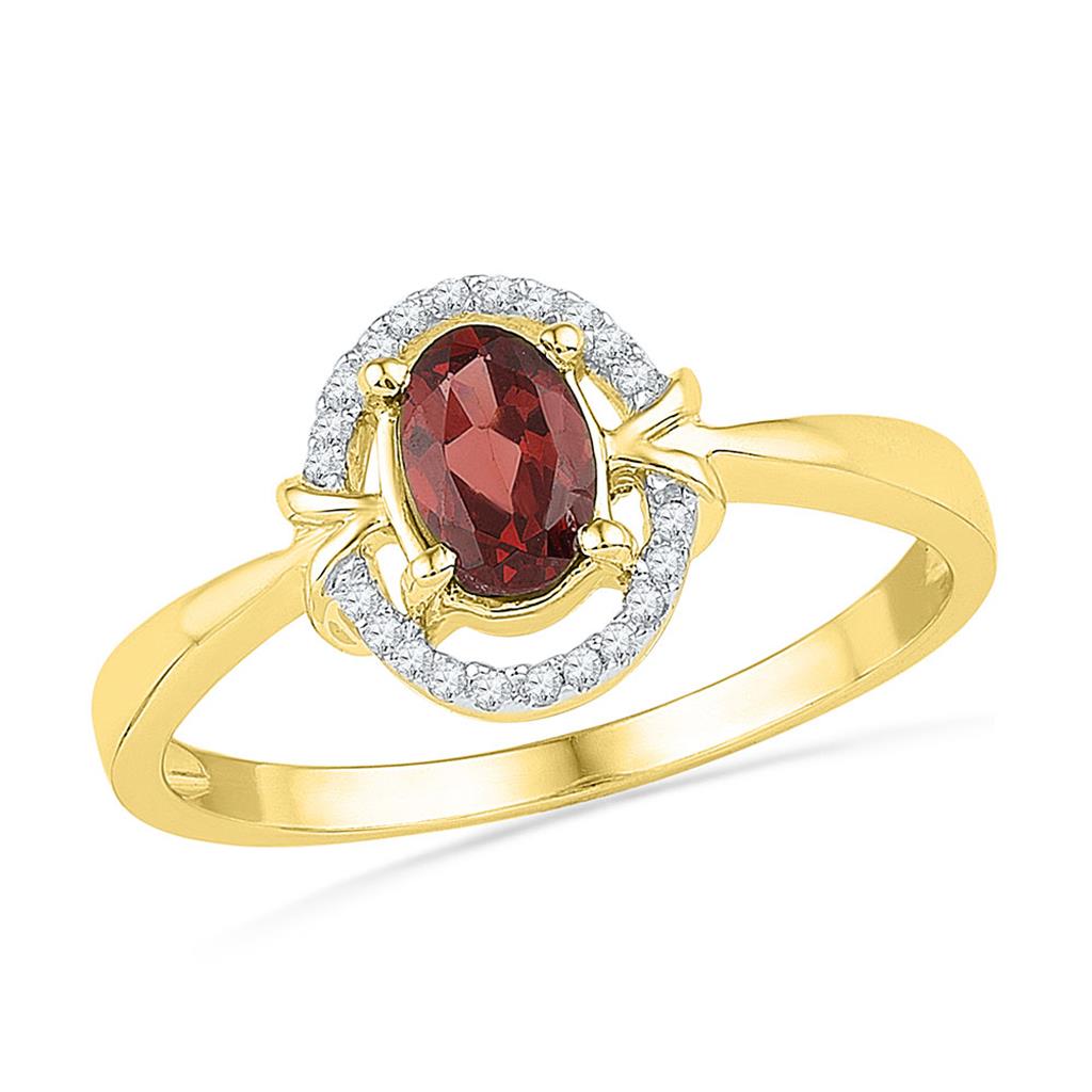 Image of ID 1 10k Yellow Gold Oval Created Garnet Solitaire Ring 5/8 Cttw