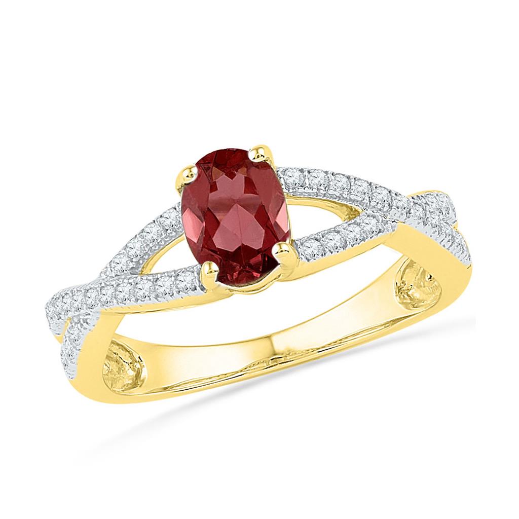 Image of ID 1 10k Yellow Gold Oval Created Garnet Solitaire Ring 7/8 Cttw