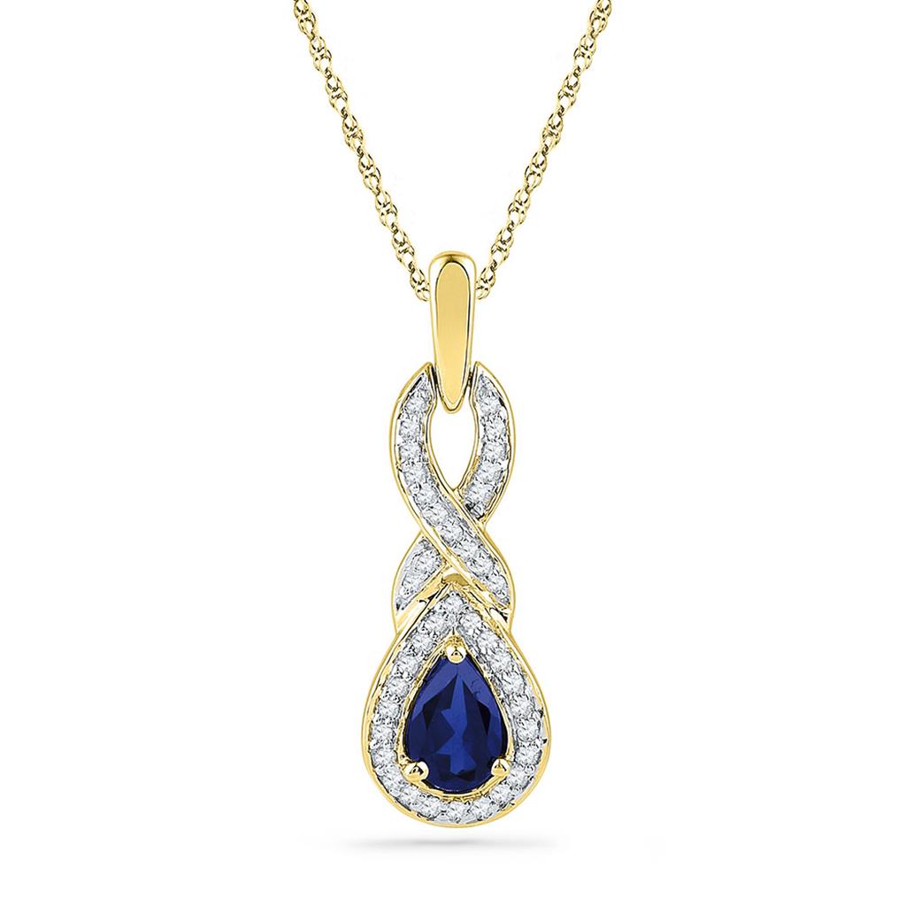 Image of ID 1 10k Yellow Gold Pear Created Blue Sapphire Solitaire Pendant 2/3 Cttw