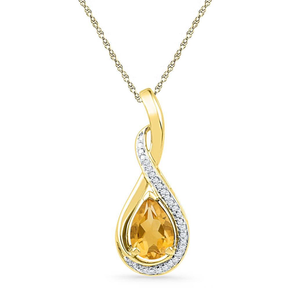 Image of ID 1 10k Yellow Gold Pear Created Citrine Solitaire Diamond Pendant 1 Cttw