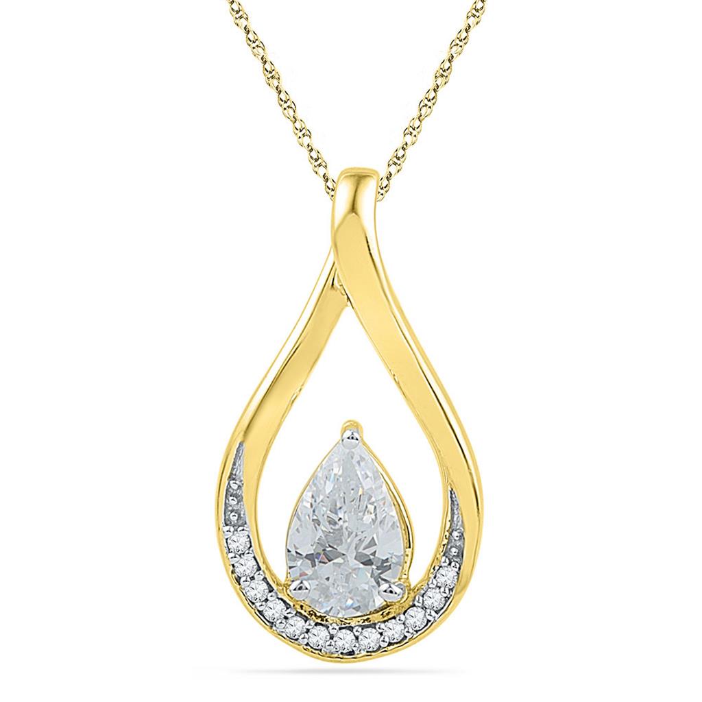 Image of ID 1 10k Yellow Gold Pear Created White Sapphire Diamond Teardrop Pendant 1 Cttw