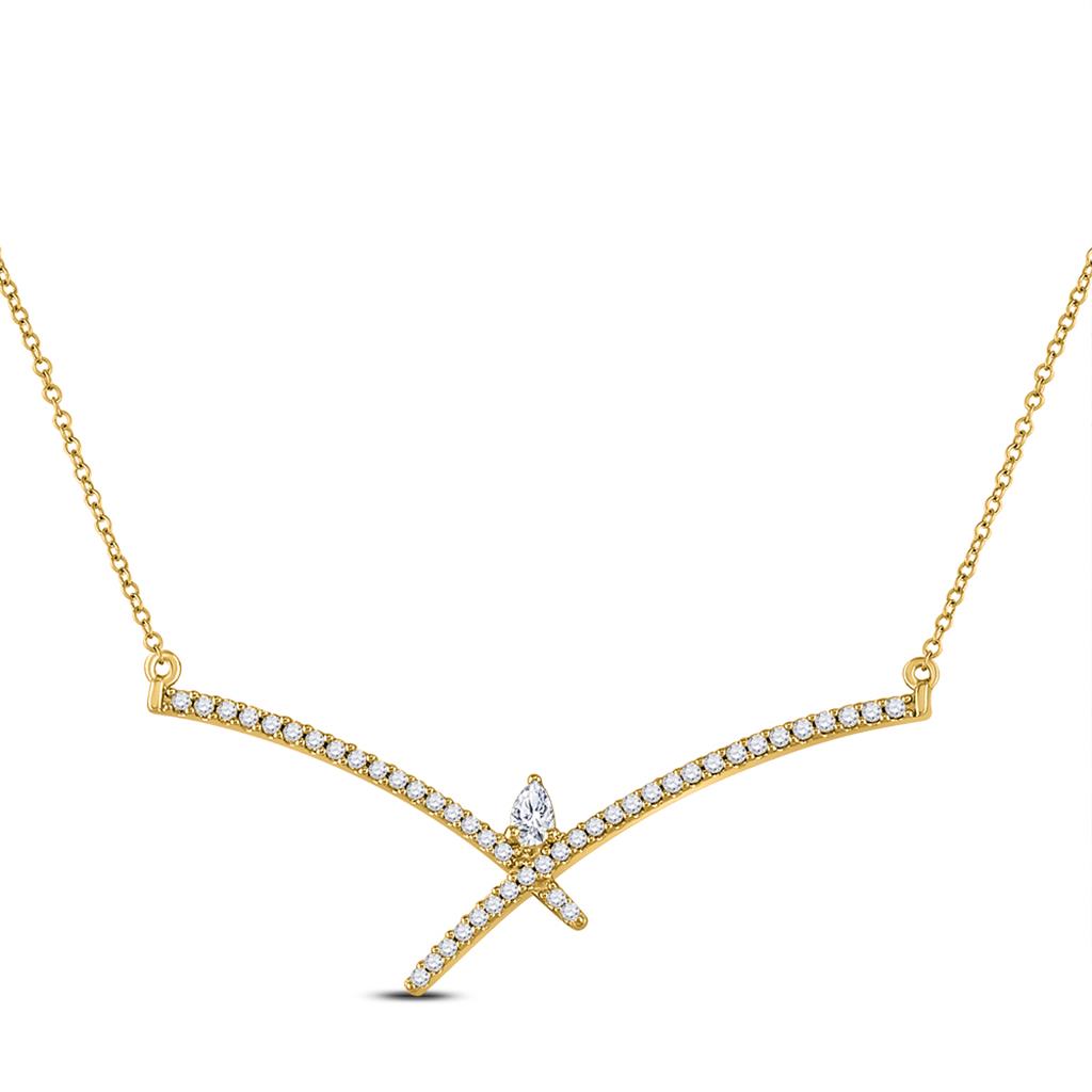 Image of ID 1 10k Yellow Gold Pear Diamond Modern Fashion Necklace 1/4 Cttw