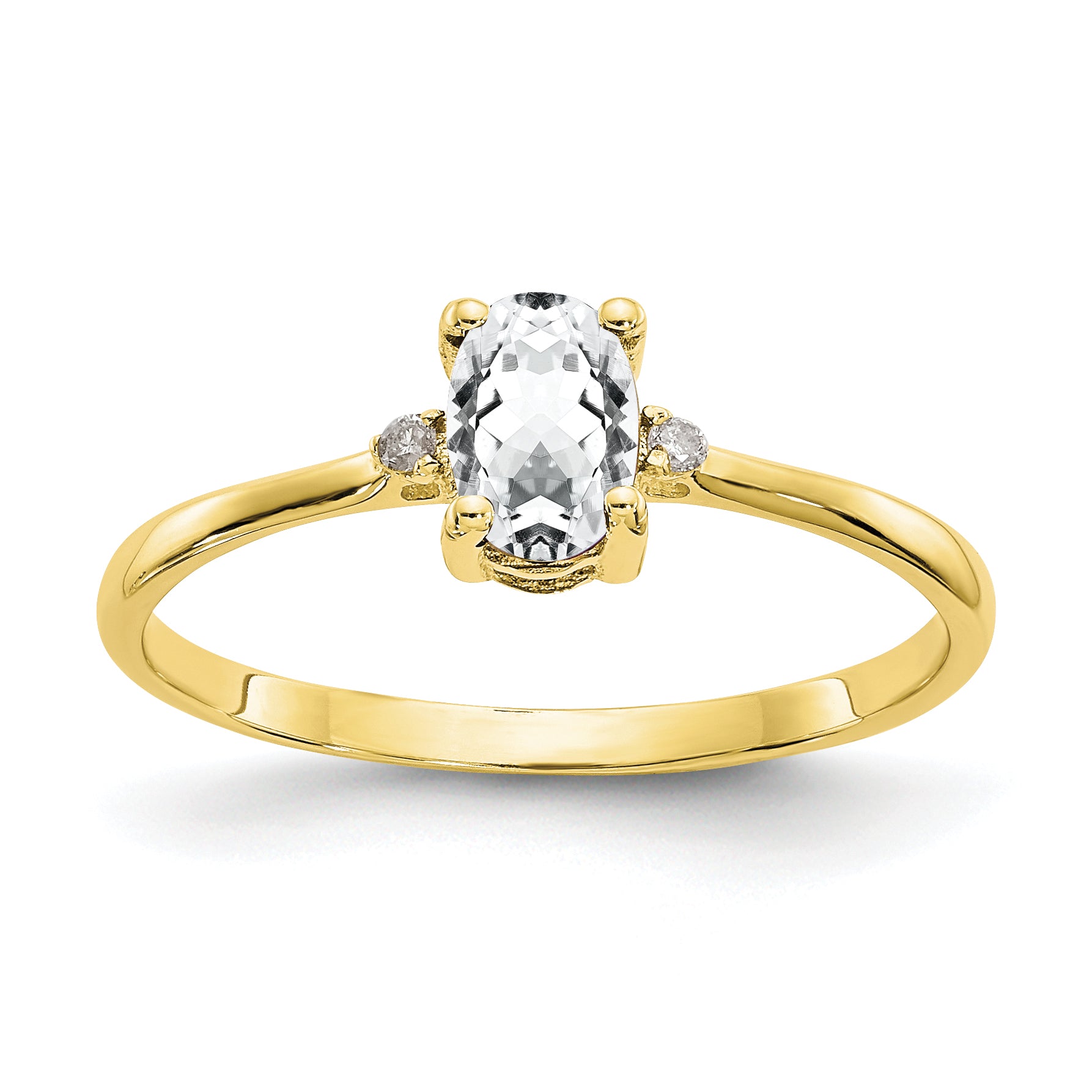 Image of ID 1 10k Yellow Gold Polished Geniune Diamond and White Topaz Birthstone Ring