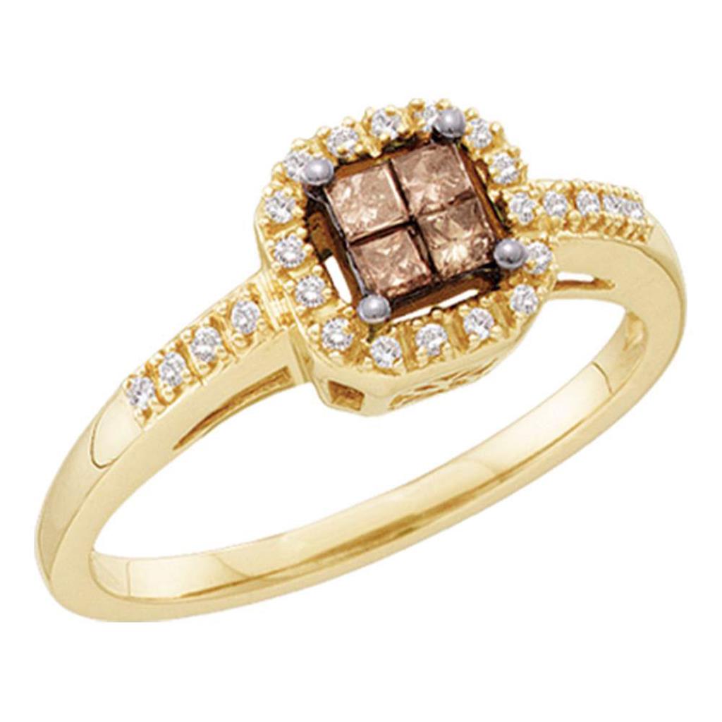 Image of ID 1 10k Yellow Gold Princess Brown Diamond Cluster Ring 1/4 Cttw