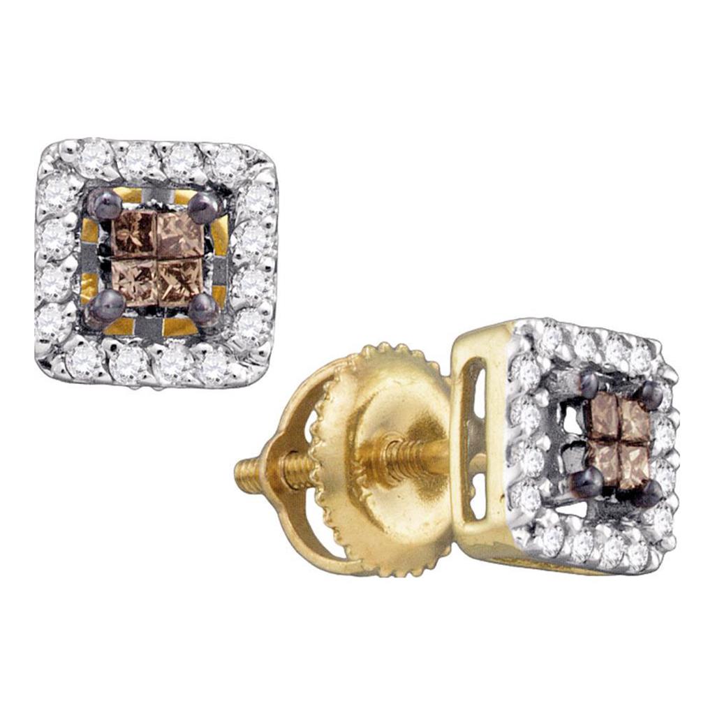 Image of ID 1 10k Yellow Gold Princess Brown Diamond Square Earrings 1/3 Cttw
