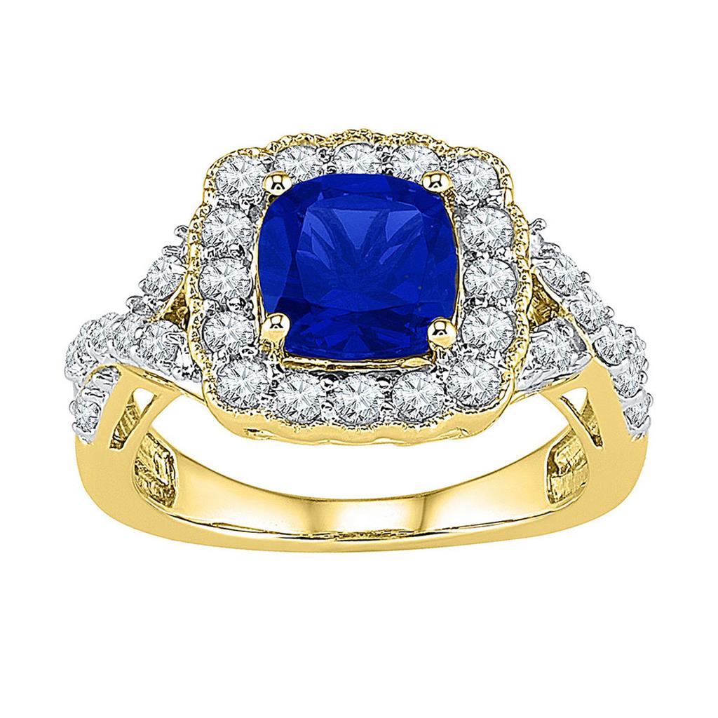 Image of ID 1 10k Yellow Gold Princess Created Blue Sapphire Solitaire Ring 3-3/4 Cttw