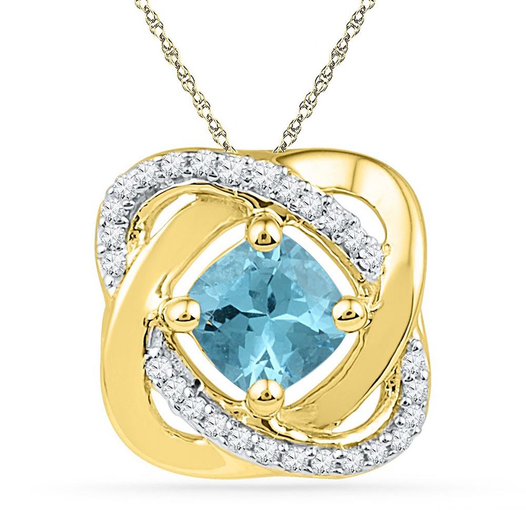 Image of ID 1 10k Yellow Gold Princess Created Blue Topaz Solitaire Diamond Pendant 3/4 Cttw