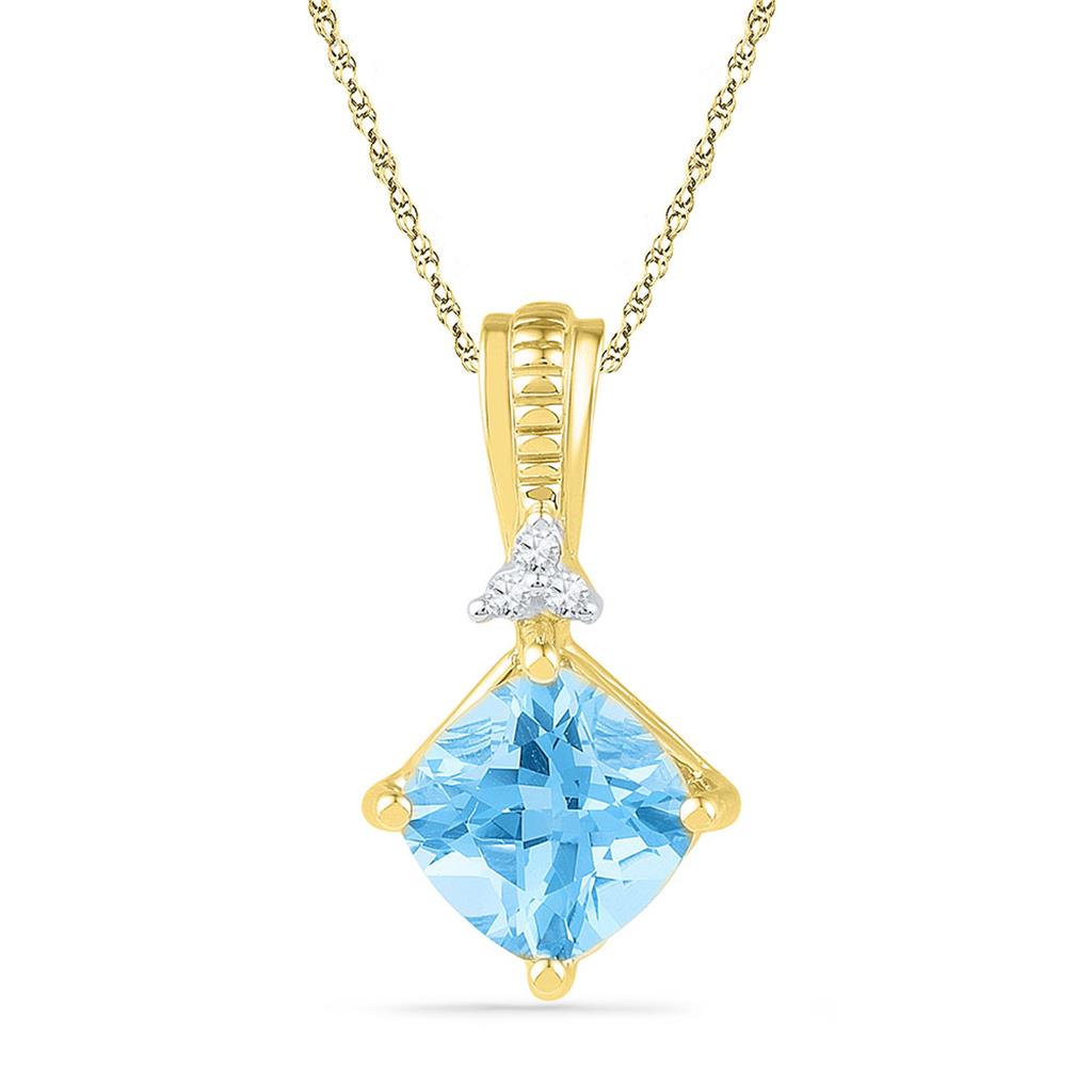 Image of ID 1 10k Yellow Gold Princess Created Blue Topaz Solitaire Pendant 2-3/8 Cttw